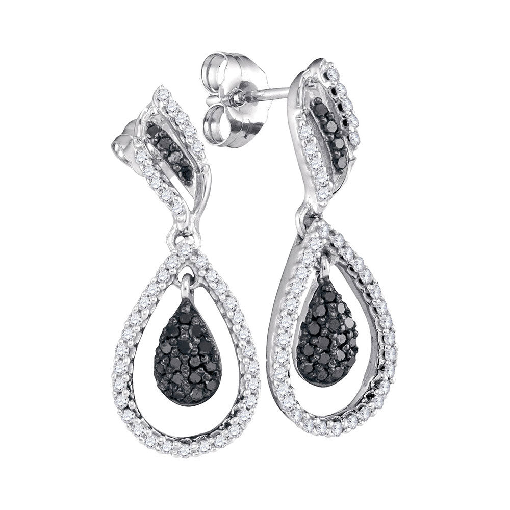 10kt White Gold Womens Round Black Color Enhanced Diamond Dangle Earrings 1/2 Cttw