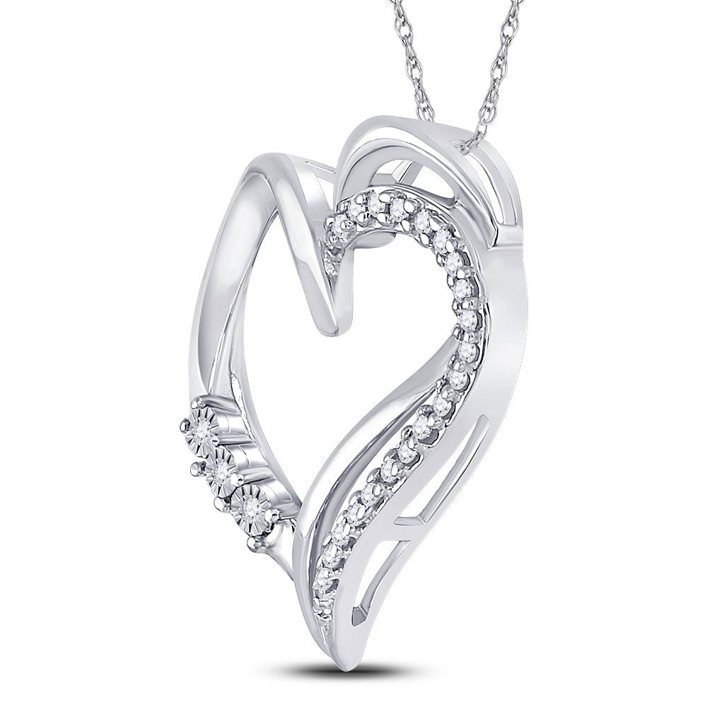 10kt White Gold Womens Round Diamond Open-center Heart Pendant 1/10 Cttw