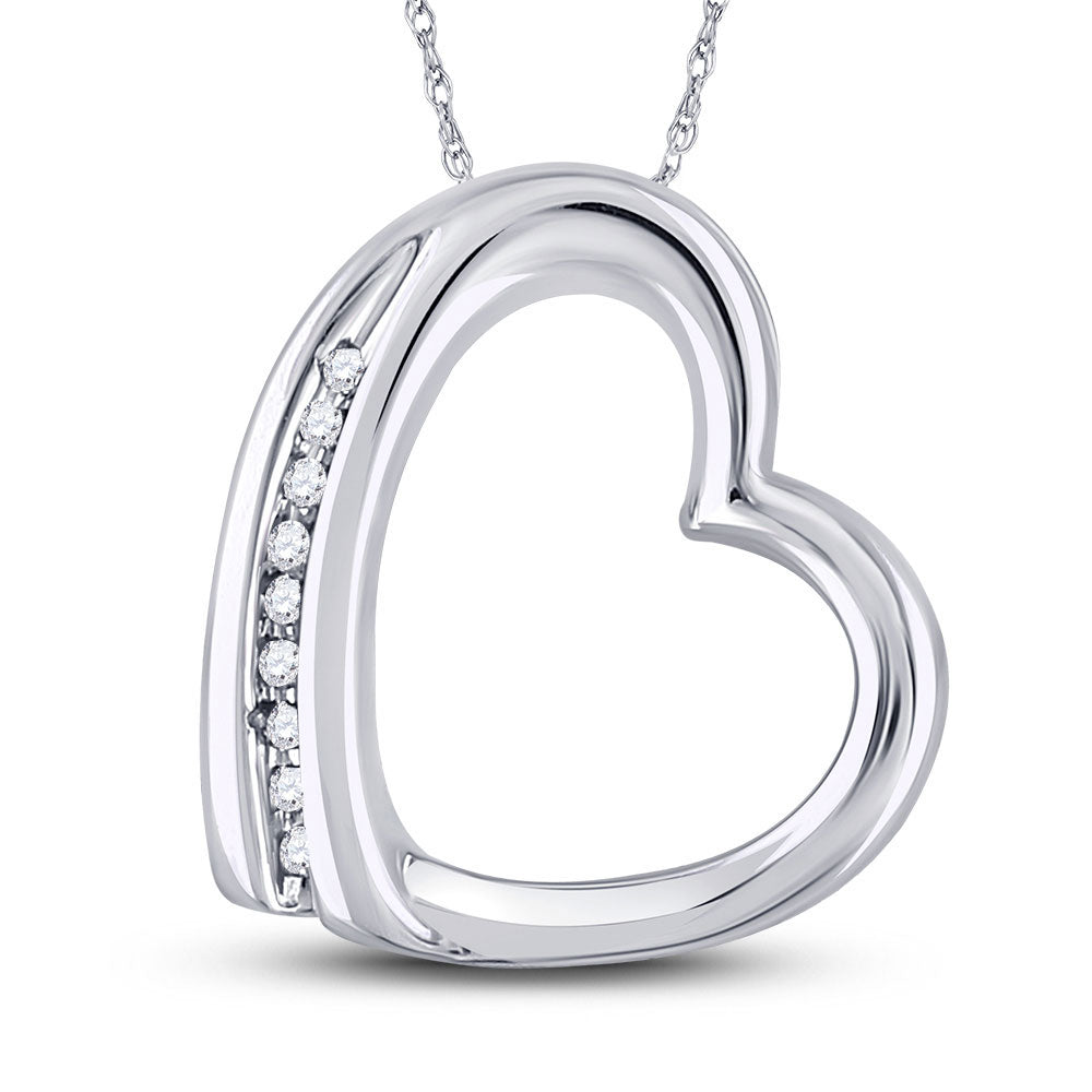 10kt White Gold Womens Round Diamond Heart Pendant .03 Cttw