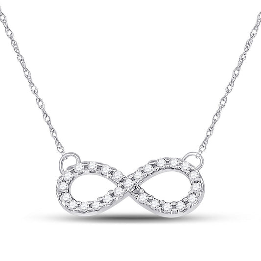 10kt White Gold Womens Round Diamond Infinity Pendant Necklace 1/5 Cttw