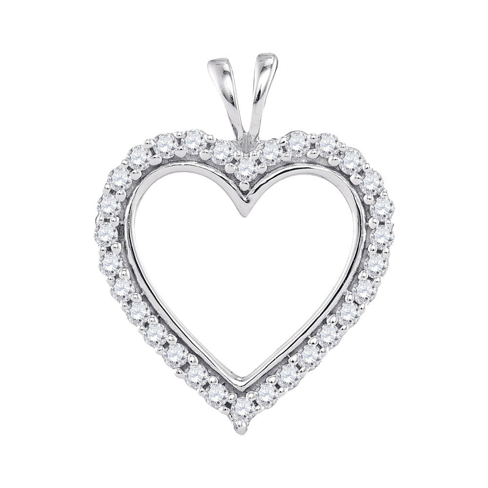 10kt White Gold Womens Round Diamond Heart Outline Pendant 1/4 Cttw