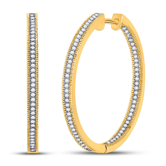 10kt Yellow Gold Womens Round Diamond Inside Outside Hoop Earrings 1/2 Cttw