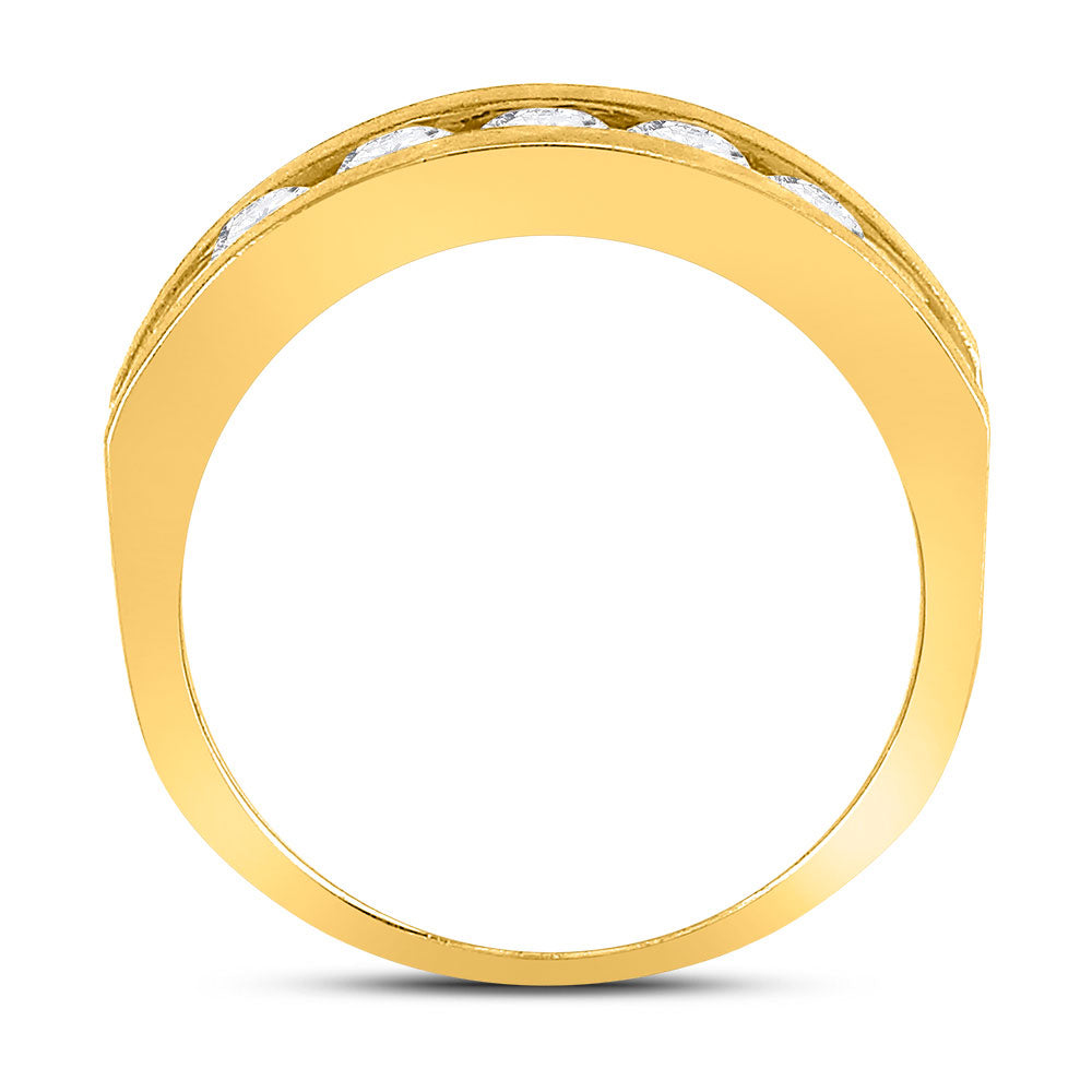 10k Yellow Gold Mens Round Diamond Single Row 5-Stone Wedding Band Ring 1/2 Cttw