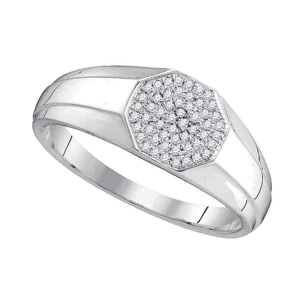 10kt White Gold Mens Round Diamond Octagon Cluster Ring 1/6 Cttw