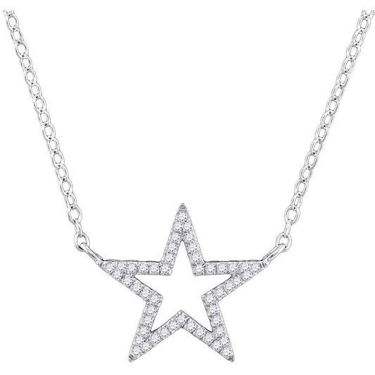 10kt White Gold Womens Round Diamond Star Outline Pendant Necklace with 18" Chain 1/8 Cttw