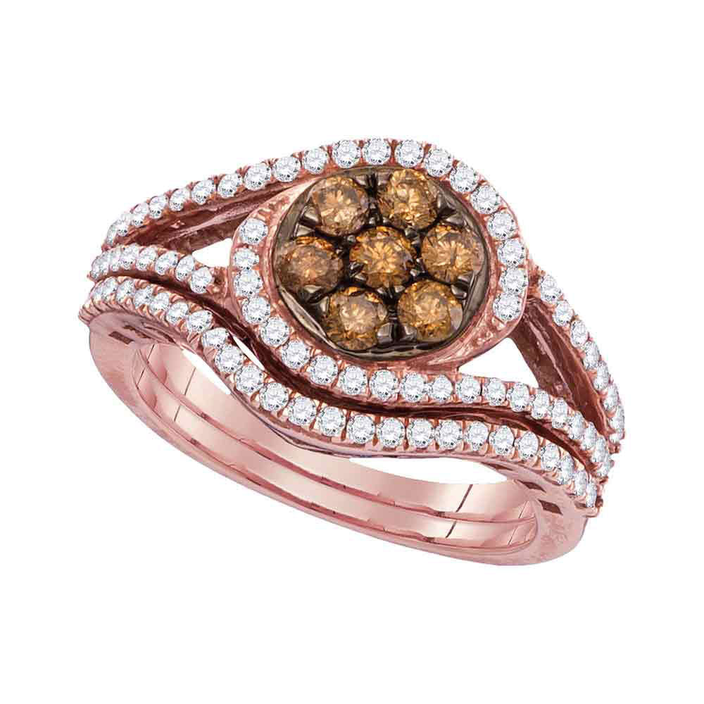 10kt Rose Gold Womens Round Brown Diamond Bridal Wedding Ring Band Set 1 Cttw