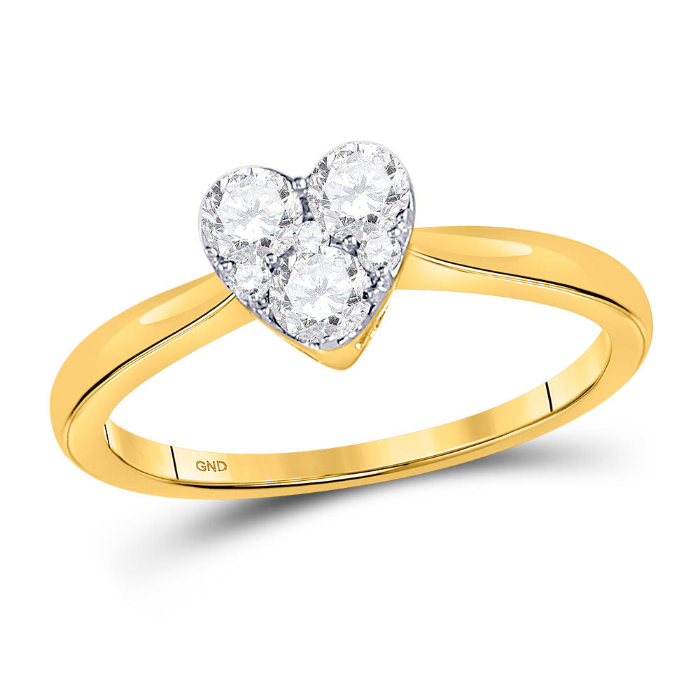 10kt Yellow Gold Womens Round Diamond Heart Cluster Ring 1/2 Cttw