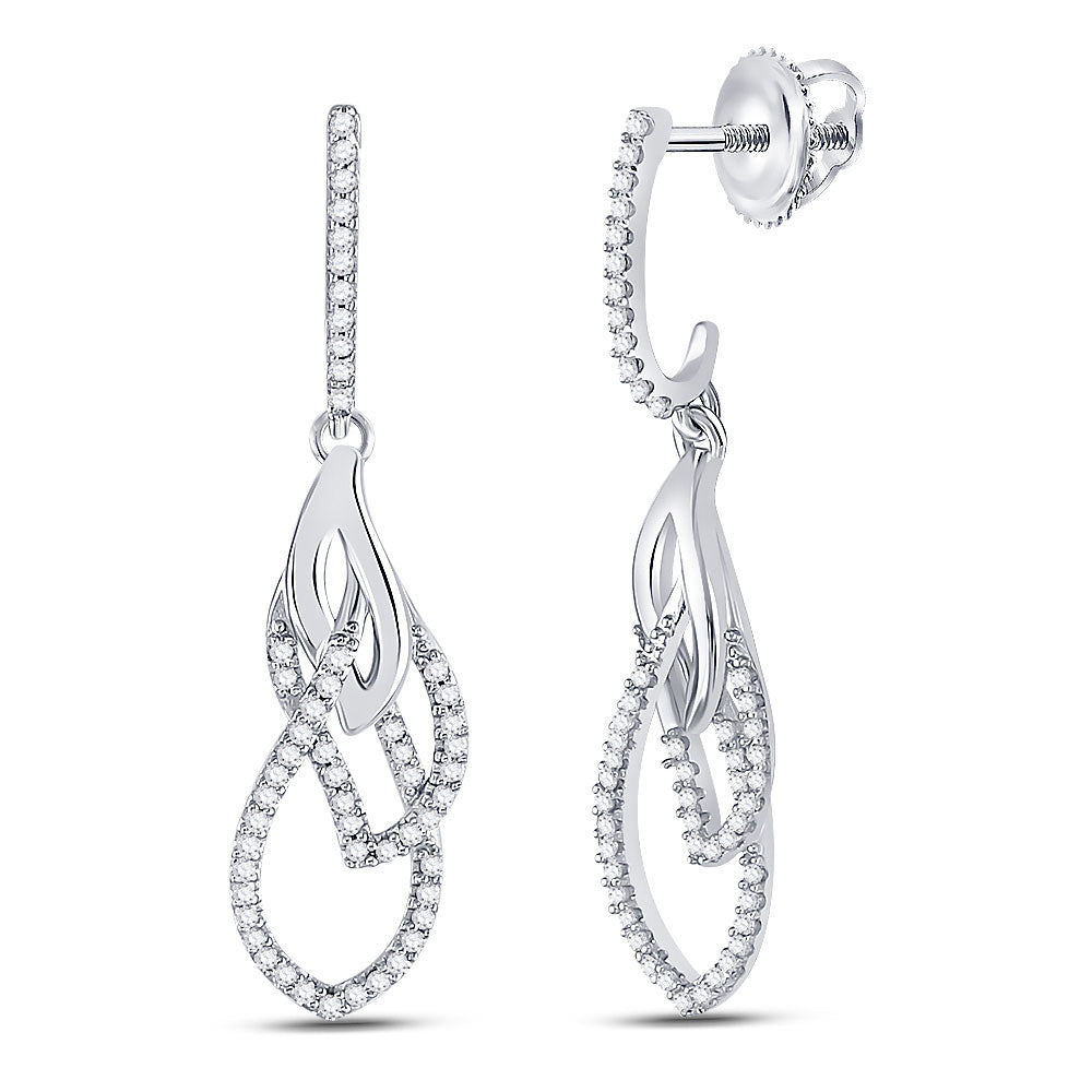 10kt White Gold Womens Round Diamond Dangle Earrings 1/4 Cttw