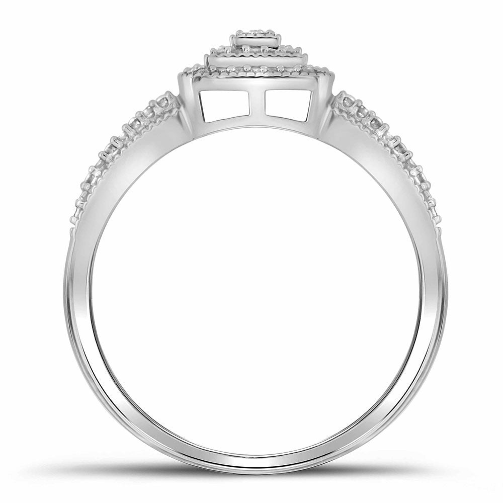 10kt White Gold Round Diamond Square Cluster Bridal Wedding Engagement Ring 1/6 Cttw