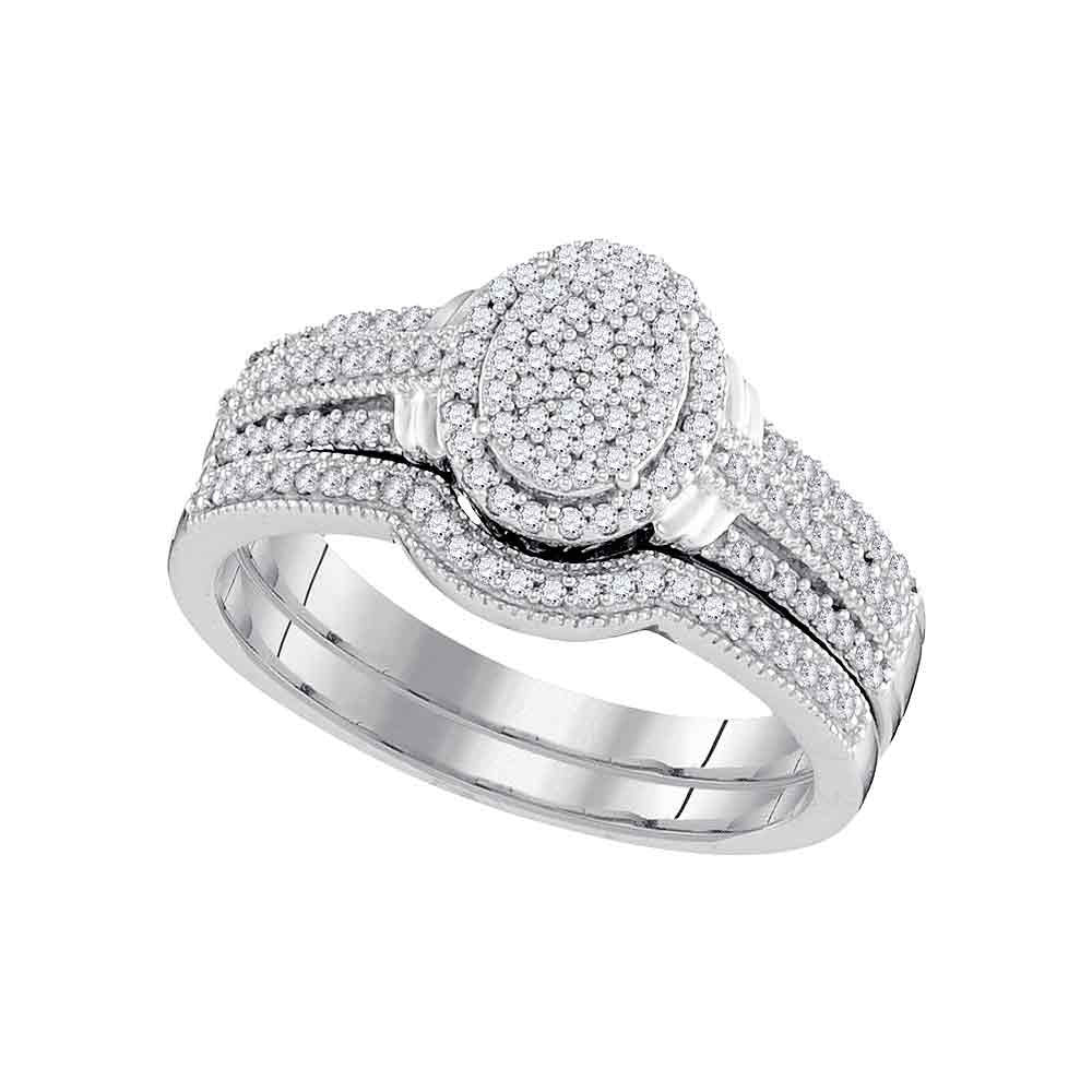 10kt White Gold Round Diamond Bridal Wedding Ring Band Set 3/8 Cttw