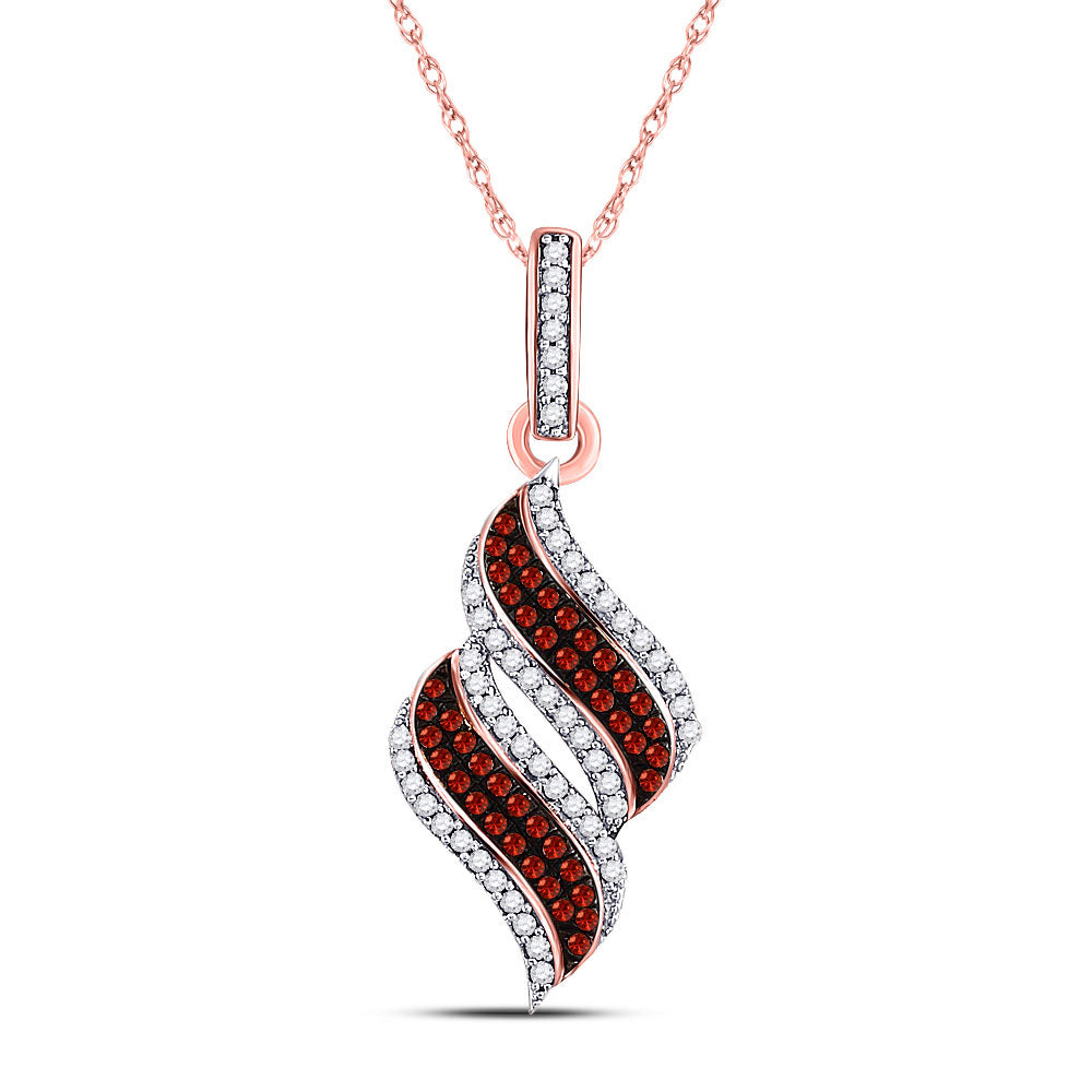 10kt Rose Gold Womens Round Red Color Enhanced Diamond Cascading Fashion Pendant 1/3 Cttw