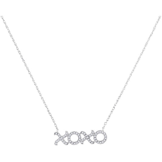 10kt White Gold Womens Round Diamond XOXO Hugs Kisses Letter Pendant Necklace 1/6 Cttw