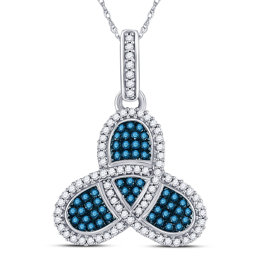 10kt White Gold Womens Round Blue Color Enhanced Diamond Triquetra Pendant 3/8 Cttw